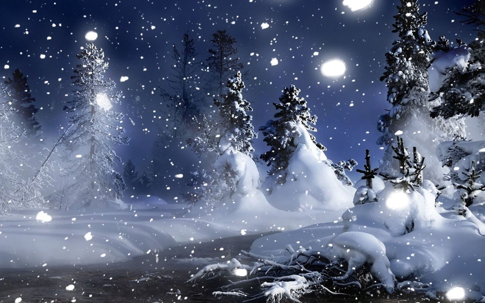 River trees Christmas trees night snow winter - Phone wallpapers