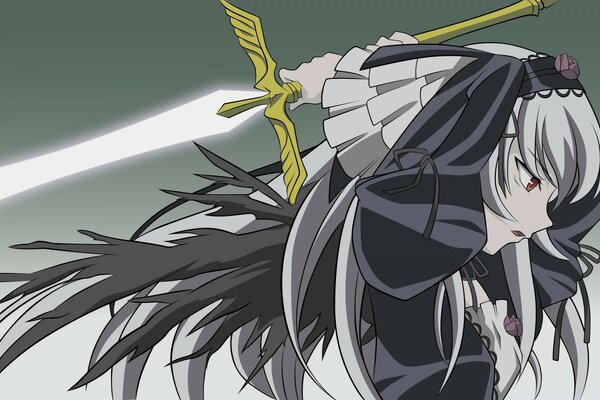 Anime heroine, a girl in a black and gray dress with a sword