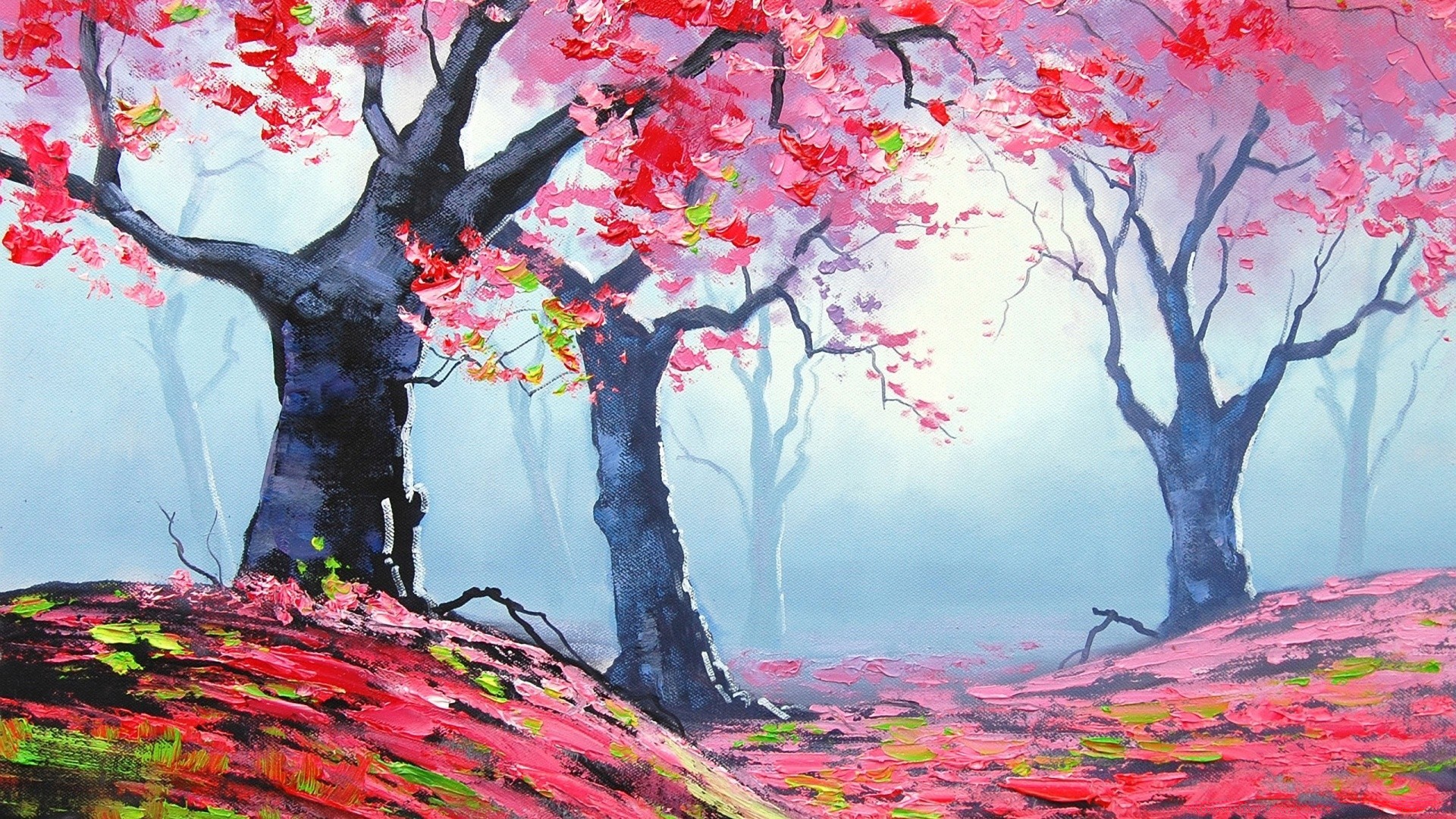 drawings tree painting season art acrylic color brush leaf creativity branch fall artistic landscape bright canvas nature park watercolor vibrant desktop