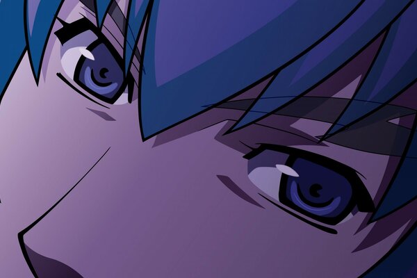 Anime young man. Close-up of the face. Black bangs and black eyes