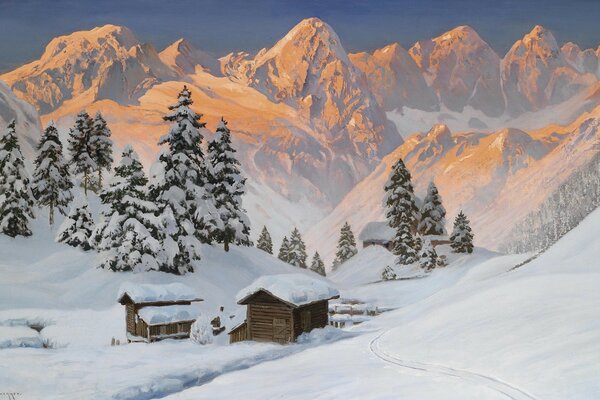 冬季山区风景如画的房子