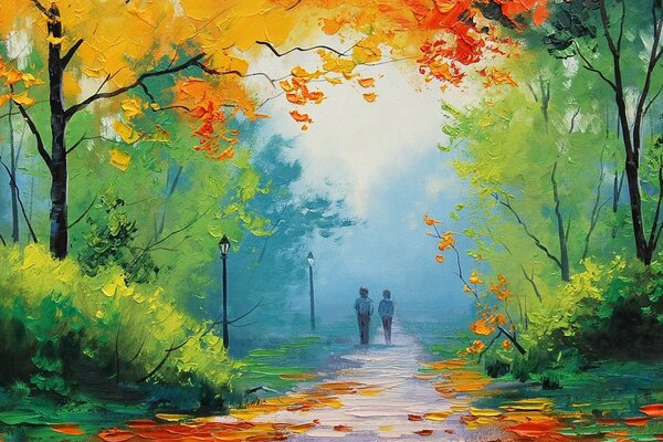 Romantic walk in the autumn forest