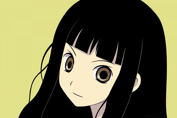 Uma menina com cabelo preto e olhos grandes. Figura. Anime