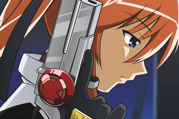 Anime menina com armas futuristas em suas mãos