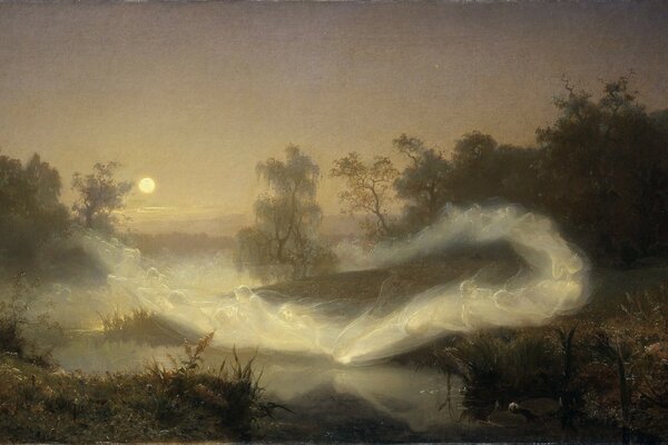 Drawing of a fog landscape at dawn