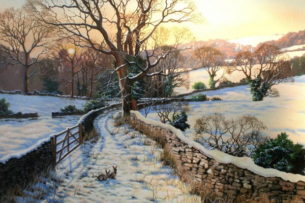 Drawing of beautiful winter landscapes