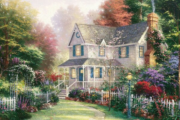 Beautiful drawing of architecture with garden and forest