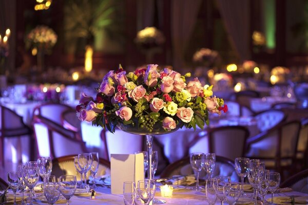 Holiday wedding tableware bouquet of roses