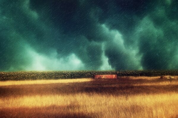 Nuages noirs sur le champ et l orage