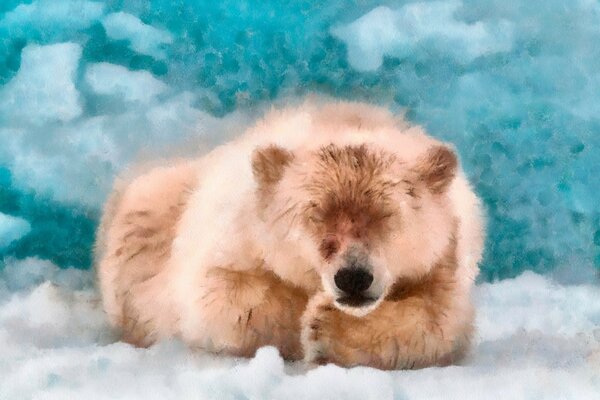 Polar bear sleeps DAP watercolor