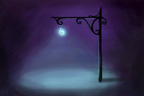 Abstract lantern shines in purple darkness