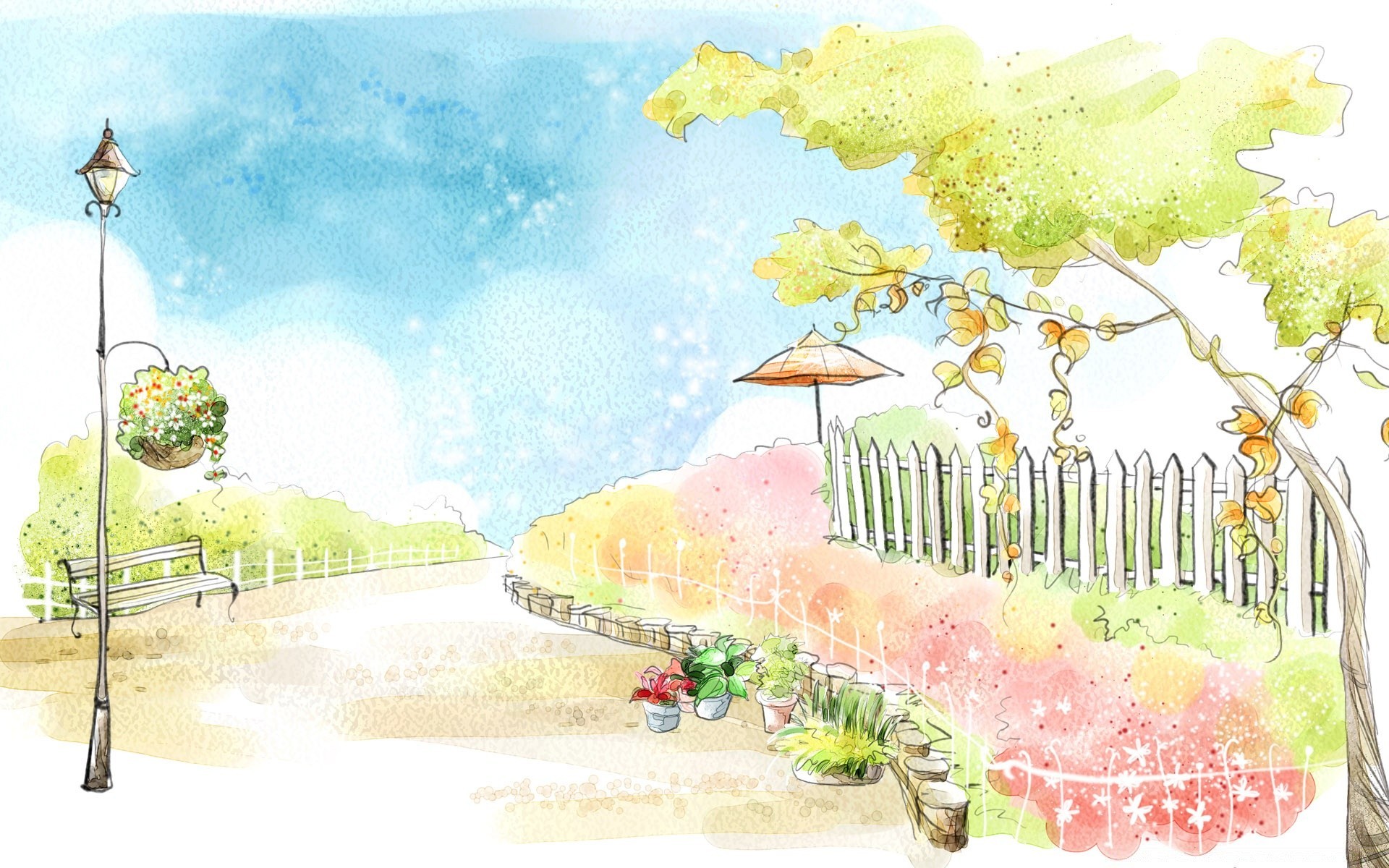 disegni estate natura cielo illustrazione albero viaggi paesaggio all aperto foglia sole flora mare erba acqua desktop tropicale