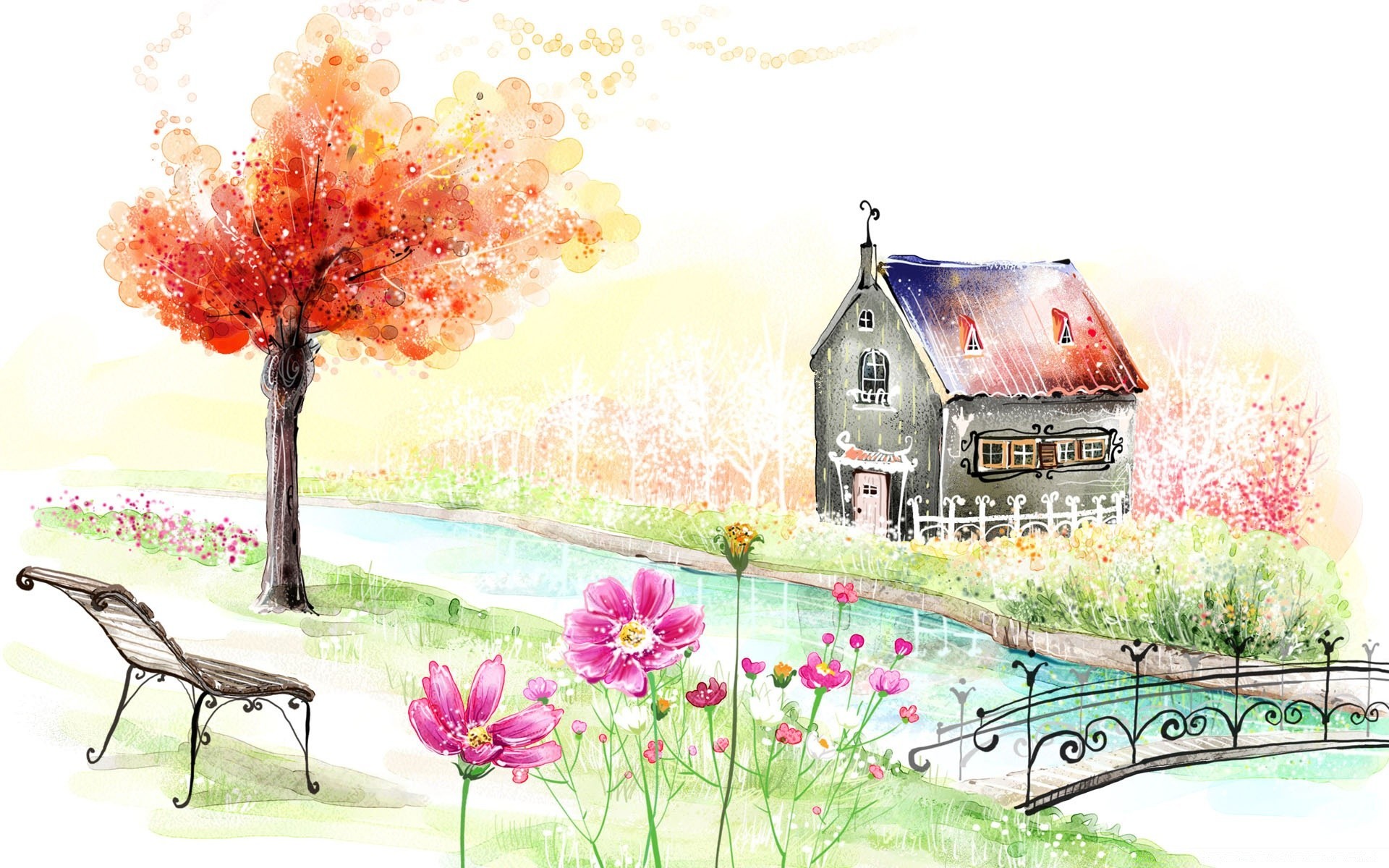 drawings grass nature summer flower outdoors garden tree leaf house landscape