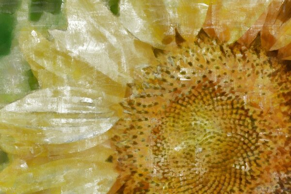 Drawing on the desktop of a sparkling sunflower