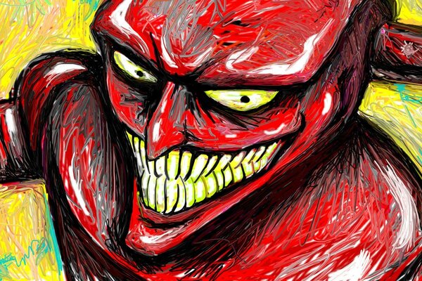 Creative extraordinary drawing of a red humanoid with horns