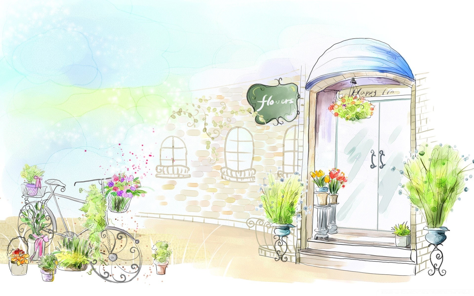 dessins fleur flore maison illustration nature été vecteur feuille fenêtre architecture herbe arbre jardin vase paysage famille ciel décoration