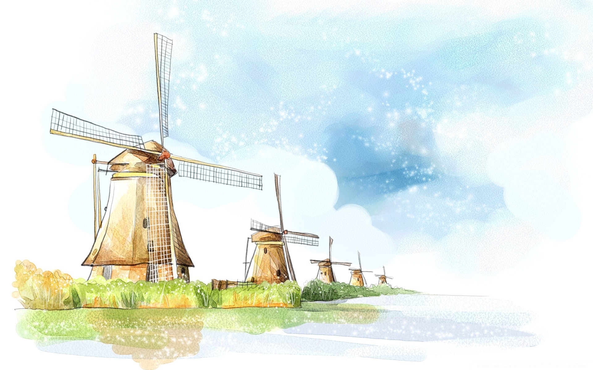 drawings sky nature travel outdoors water grinder windmill summer wind landscape energy