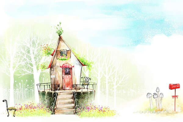 Background painted summer house