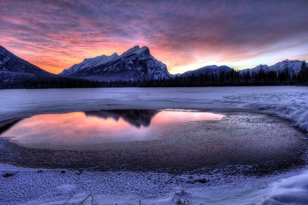 Sunset of the lake dawn of water