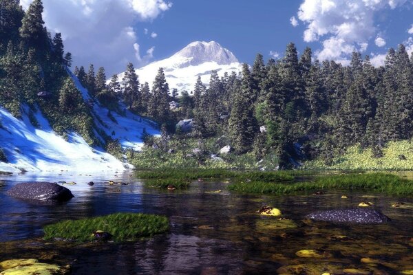 高山自然：冰川、森林、山脉和清澈空气中的融水