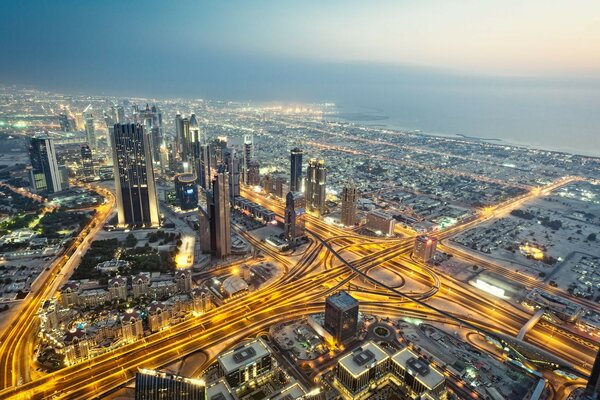 Skyscrapers of the city skyline traffic