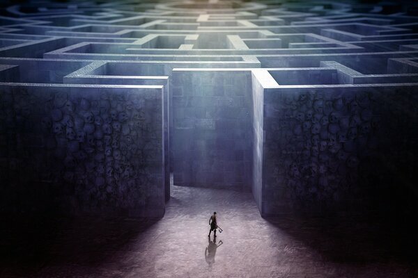 A man stands in front of a huge maze