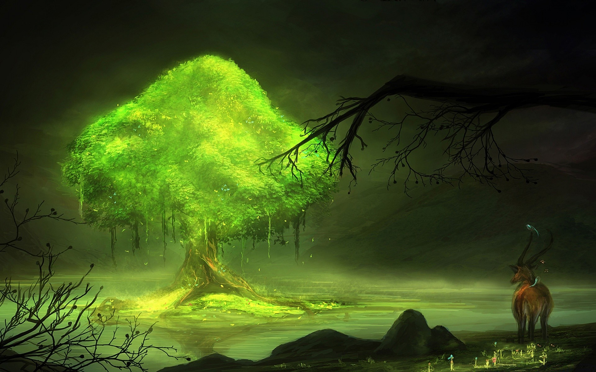 fantasy art water tree landscape