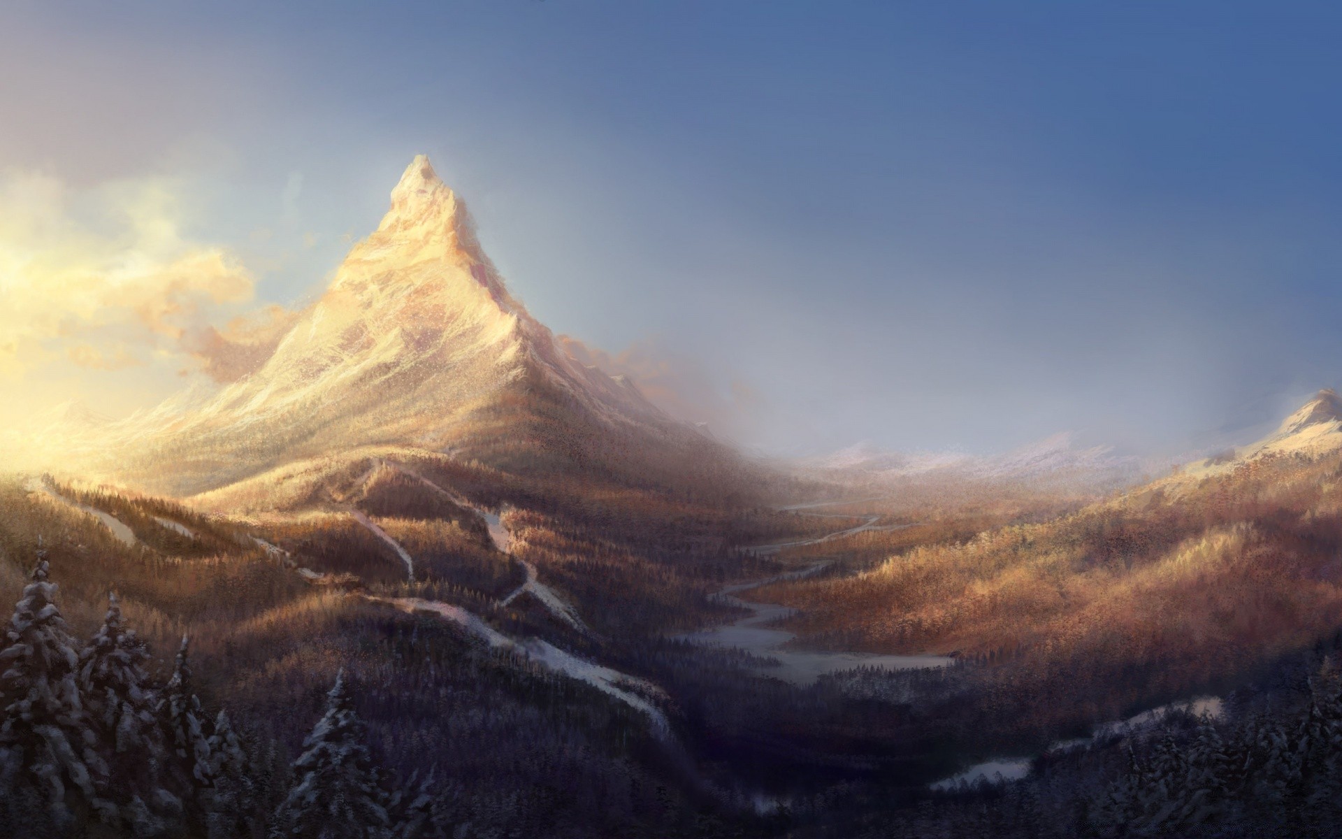 fantasy neige coucher de soleil montagnes paysage voyage volcan ciel aube nature à l extérieur soir crépuscule hiver lumière du jour eau