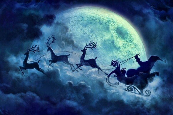 Deer chariot under the moon