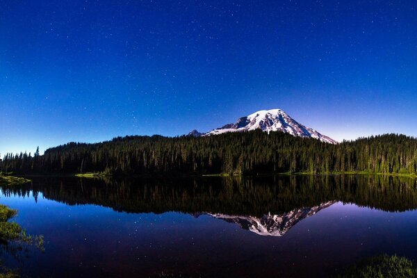 Reflexão da montanha no lago