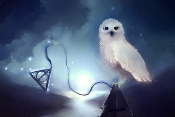 Picture with a white owl wallpaper