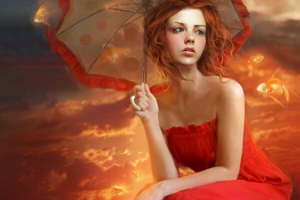 Belle fille en robe rouge