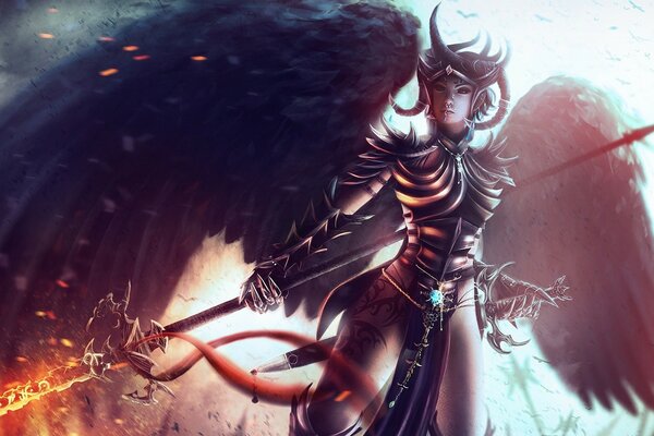 Fantasy woman with black wings