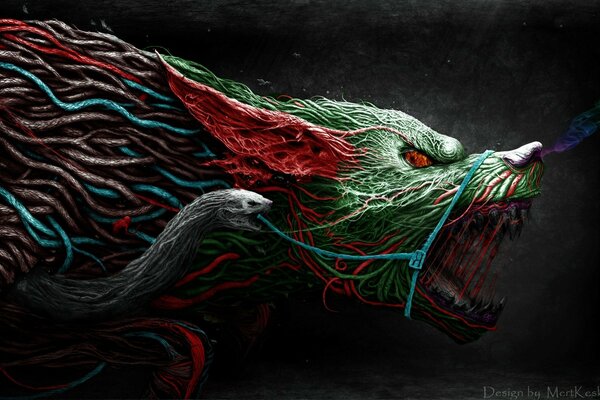 Fantasy wolf made of ropes for the desktop