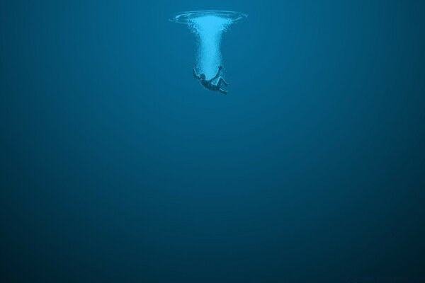 A man falling into a watery abyss