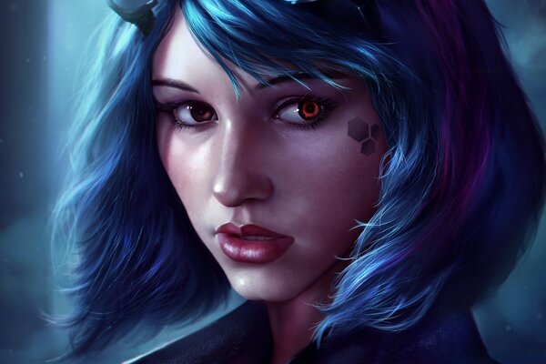 Fantasy girl with blue hair