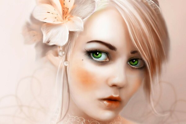 幻想的女孩与绿色的眼睛