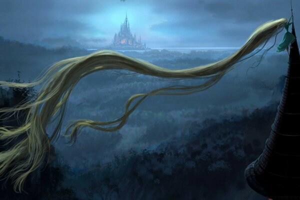 Castle on the horizon and long hair
