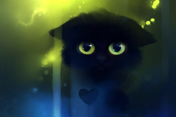 Chaton noir avec de grands yeux verts