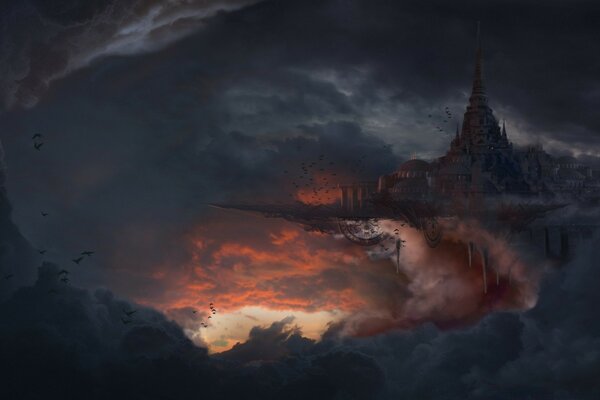 Clouds, sunset and a palace in the sky