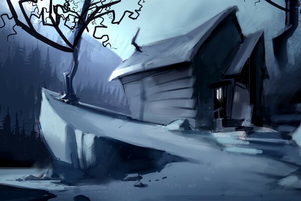 Fantasy House on a snowy night