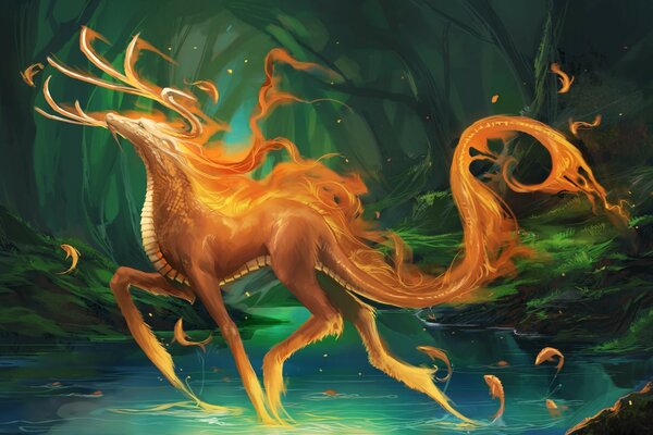 Fantastic fire animal in the forest