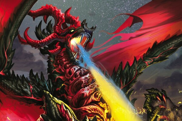 Dragon rouge respirant le feu