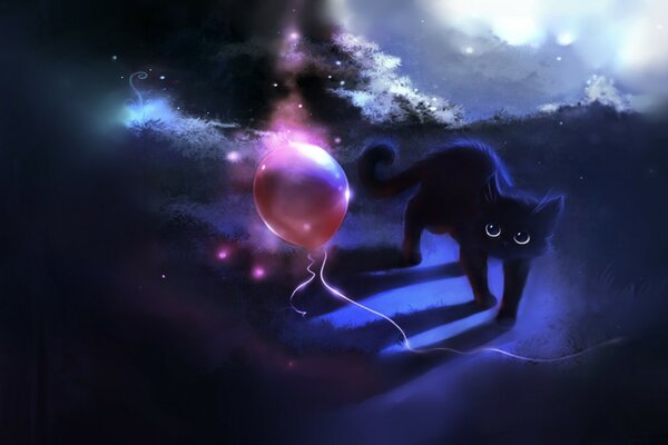 Fantasy et Astronomie. Chat sur le noir