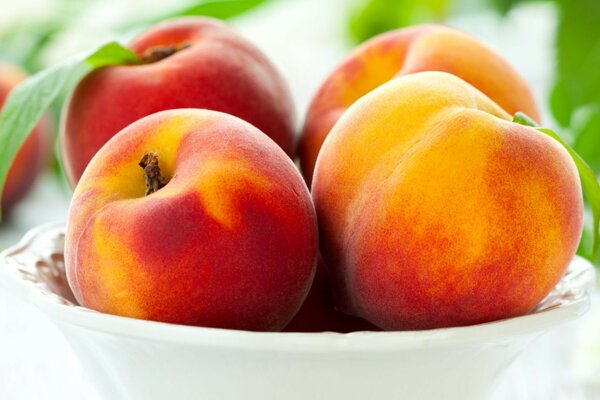 Juicy peaches in a fruit bowl