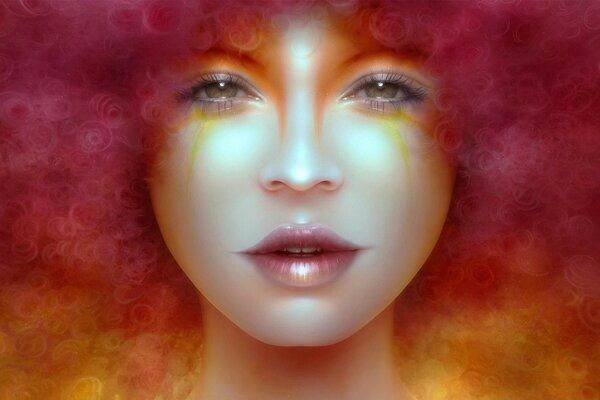 Fantasy painting of a girl with red hair and glowing skin