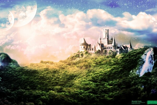 Landscape castle in the sky fantasy