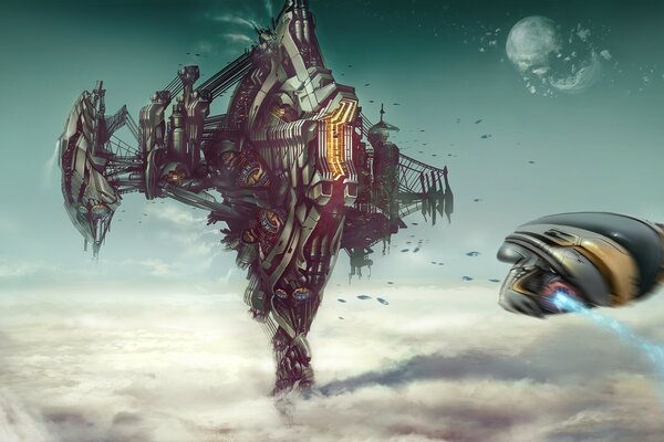 A fantasy city of the future among the clouds