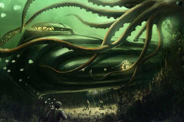 Submarine underwater painting