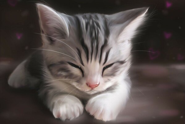 Dibujo de un pequeño gato lindo Yu